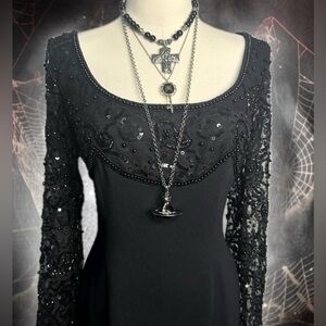 Vintage trad goth the craft movie Nancy downs inspired beaded black dress